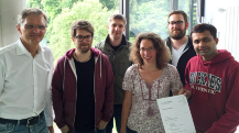 Prof. Reiterer, Johannes Zagermann, Christoph Schulz, Ulrike Pfeil, Alexander Schönhals and Ayush Kumer (from left to right) during a research seminar by the HCI group of the University of Konstanz.